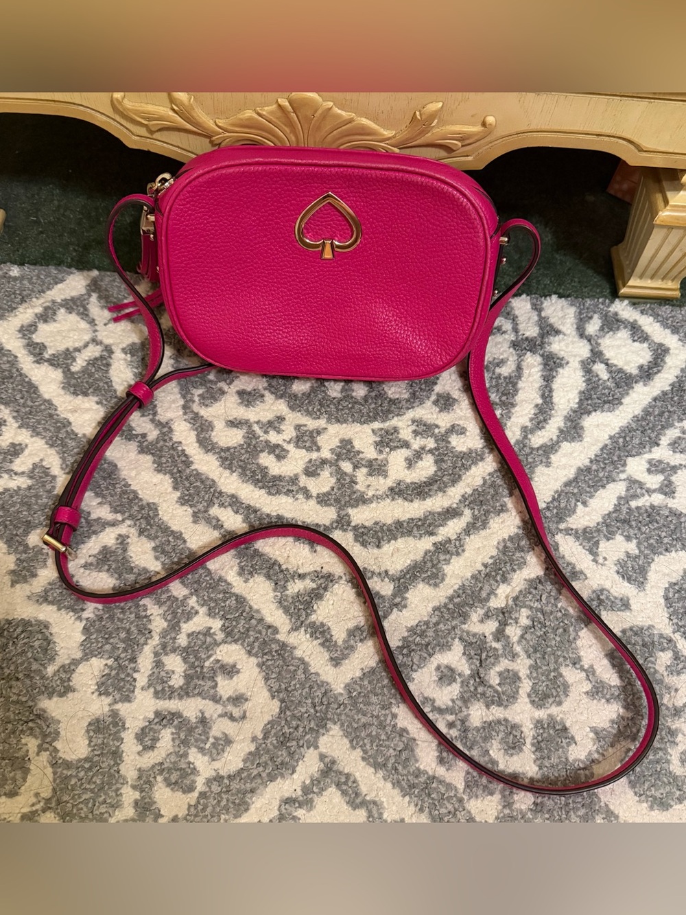 kate spade Fuchsia Pebbled Leather Crossbody with Gold Spade Logo